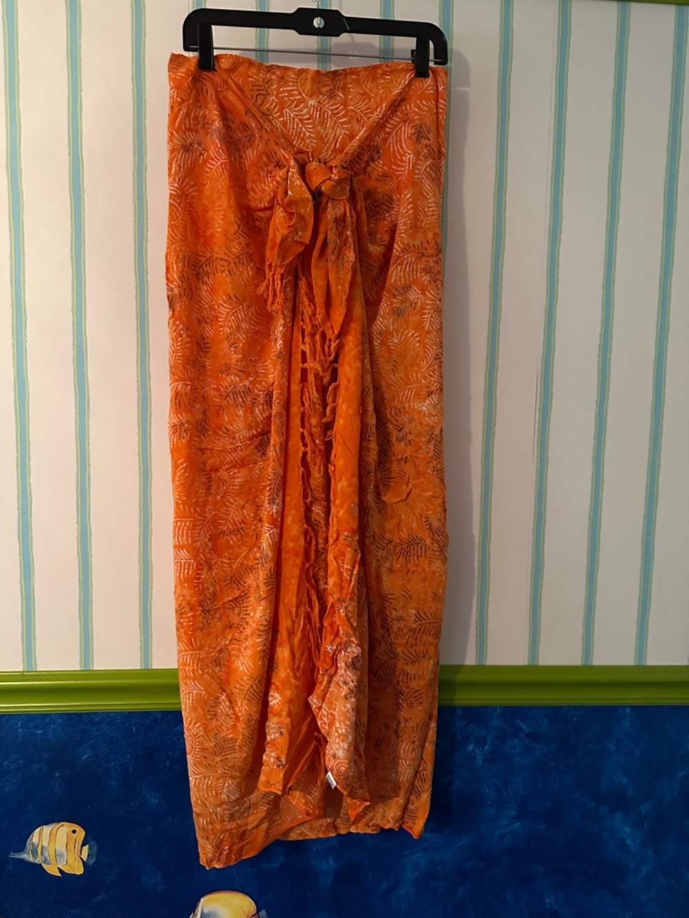 Orange Tropical Print Sarong Wrap Skirt